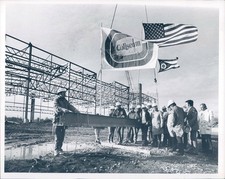 1973 Photo Business Men Workers Flags Coliseum Mud Dirt Vintage Image Original