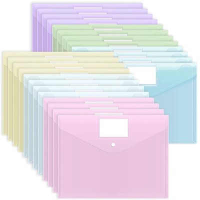 24 Pack A4 Size Plastic Envelopes File Folders With Snap Closure Label Pocket