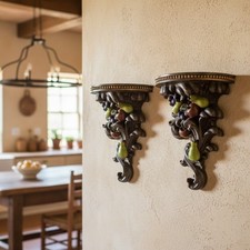 Coppia applique da parete MCM mensole frutta ornamentali anni 70 retrò stile barocco italiano