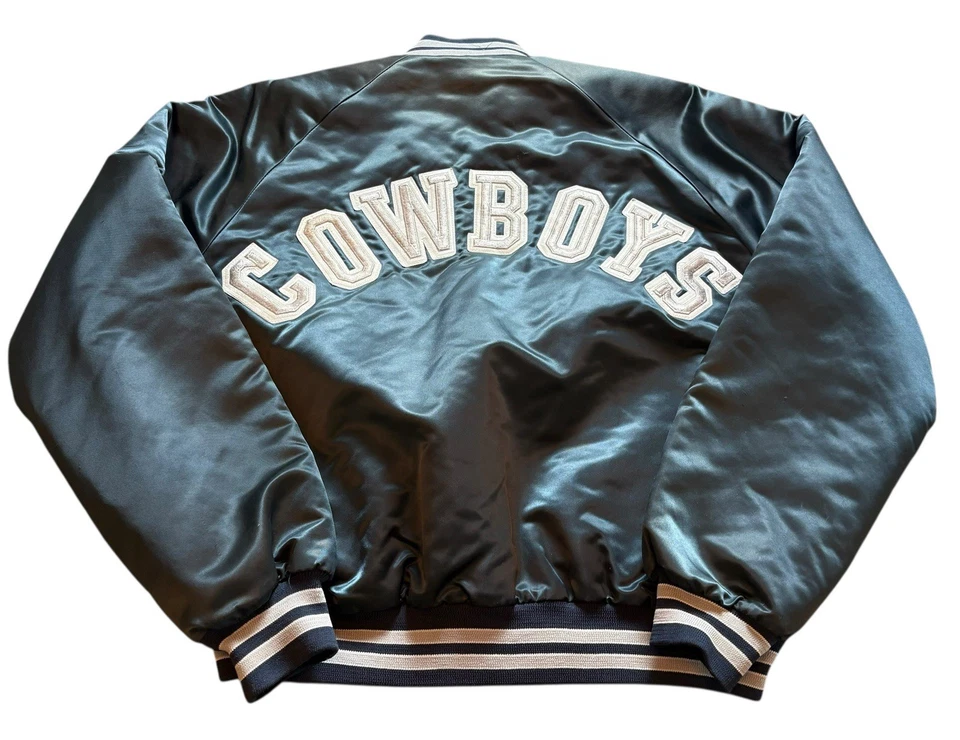 Vintage 1990s Dallas Cowboys NFL Chalk Line Satin Bomber Jacket Men’s XXL - Image 4 of 4