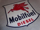 VINTAGE MOBIL MOBILFUEL DIESEL 11 3/4" PORCELAIN METAL PEGASUS GASOLINE OIL SIGN