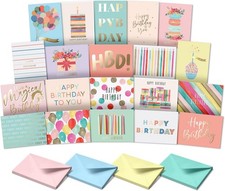 20 Happy Birthday Cards Assortment Box with Envelopes Bulk Pack Unique Designs