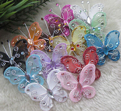 E340 U pick Organza wire butterfly wedding decorations more colors available