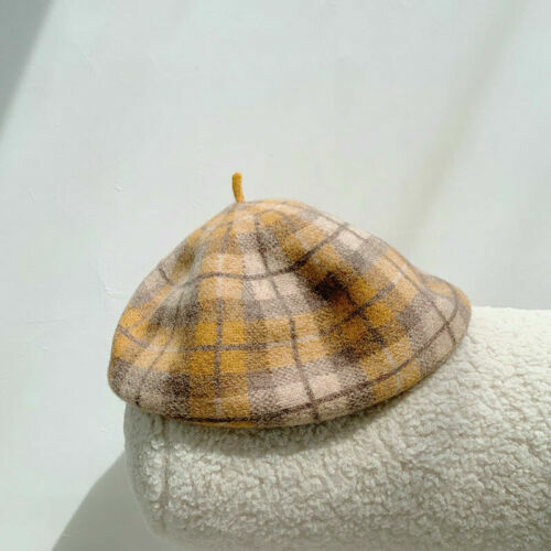 Damen Wolle Karo Mütze Mädchen Schottenkaro Vintage Künstler Mütze Winter Retro Baskenmütze Elegant - Bild 17 von 17