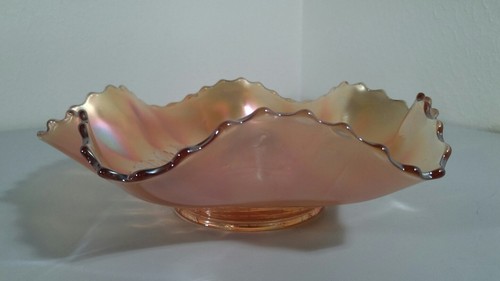 Vintage DUGAN "Cosmos Variant" Marigold Carnival Glass 10" Ruffled Bowl Flower - Picture 3 of 7