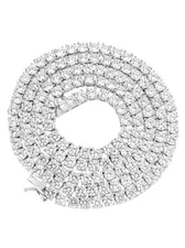 Unisex 1 Row Silver Finish Solitaire Bling Tennis Chain Necklace 16-30 inches