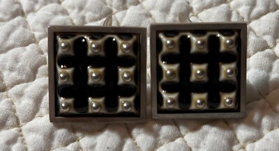 Vintage Danish Anton Michelsen MCM Sterling-Ceramic Large Cuff Links 26.8 Grams
