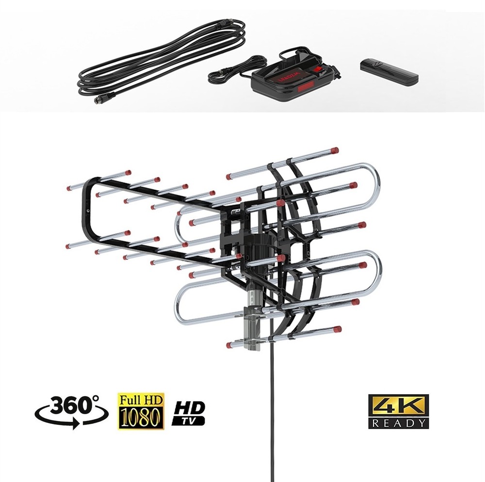 HDTV 1080P Outdoor Amplified Digital Antenna 360 Rotor HD TV UHF VHF FM 150 Mile