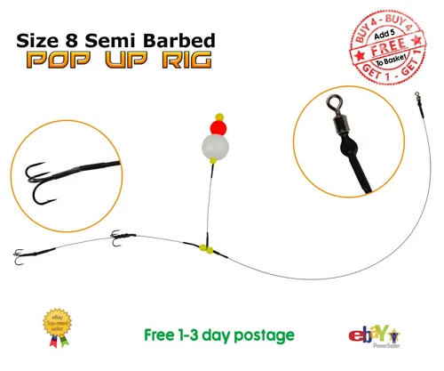 Size 8 Semi-Barbed Pop Up wire Trace BUY 4 GET 1 FREE Pike Fishing Dead Bait Rig