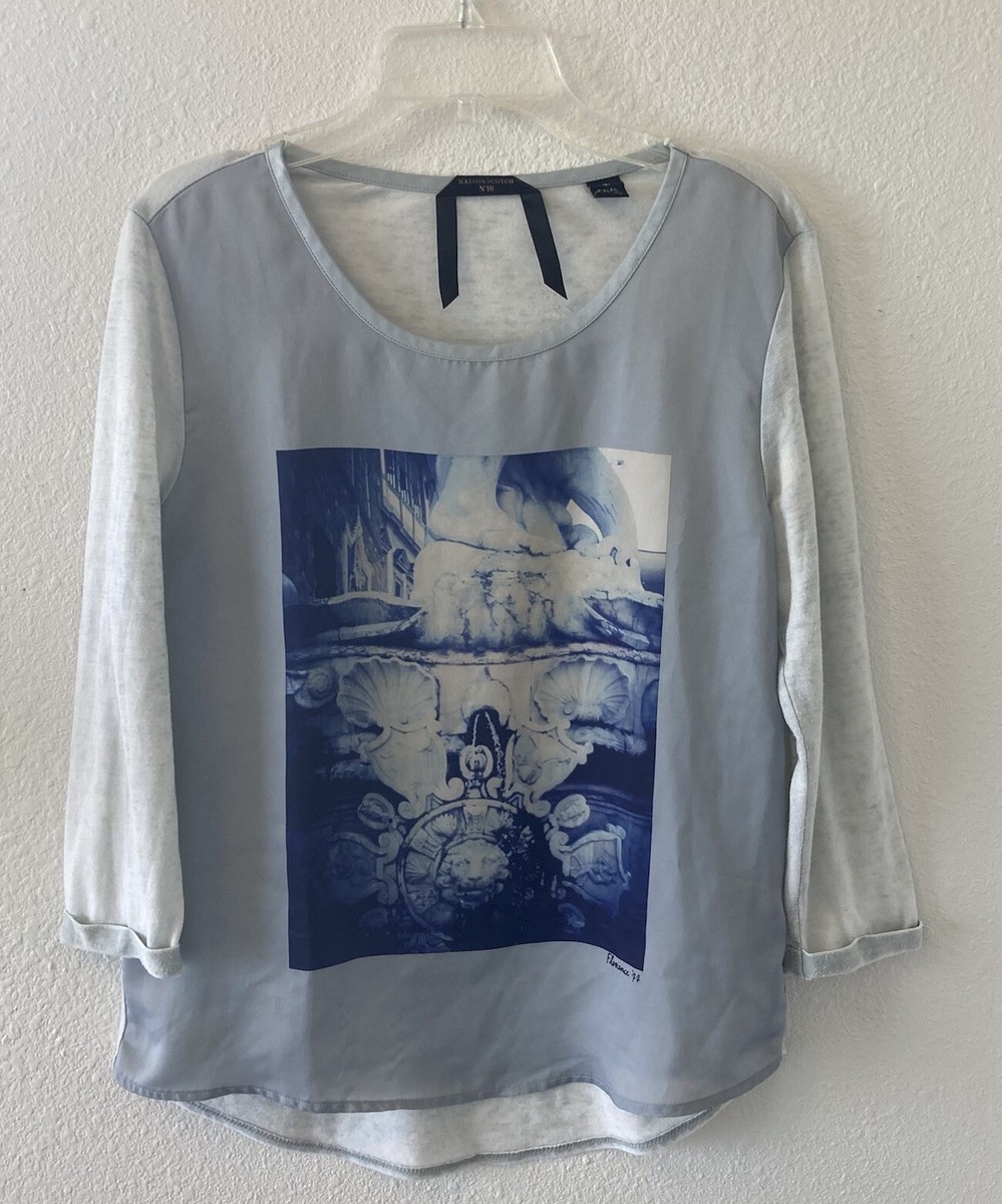 MAISON SCOTCH 売れ筋商品|||メゾンスコッチ Tシャツ トップス レディース T-shirts Blue Maison Scotch No 10 Top T-Shirt Blue Florence 77 3/4 Sleeves