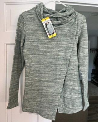 Danskin Women's Green Crossover Cowl Neck Sweater Long Sleeve Size S NWT