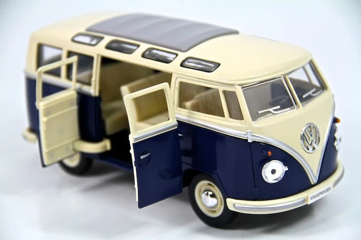 7" Kinsmart 1962 VW Volkswagen Bus Diecast Model Toy Car Van 1:24 Blue - Image 2 of 3