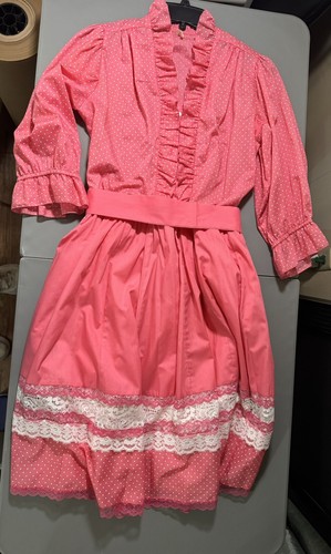 Vtg 70s Pink Polkadot Blouse & Skirt Little House Creations Carefree Creations