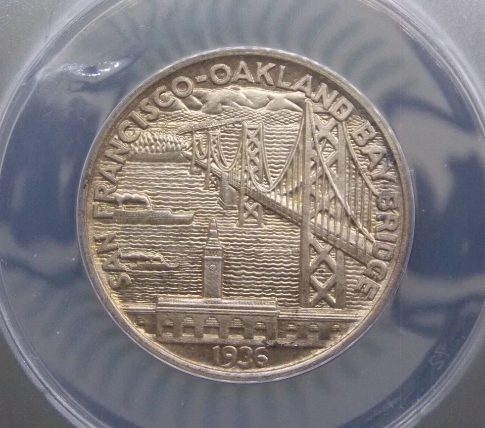 1936 "S" Commemorative *BAY BRIDGE* Half Dollar 50c ANACS MS60 Details #260 Unc - Image 2 of 4