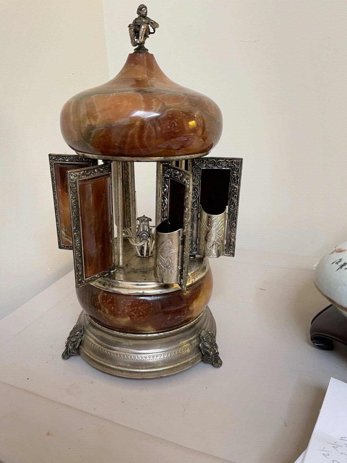 Vintage Onyx Carousel Music Boxitaly6 Lipstick holder plays Story REUGE