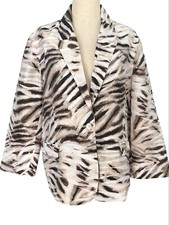 Chicos Blazer Animal Print 1 Button Notch Lapel 3/4 Sleeve Lined Size 3 16-XL 