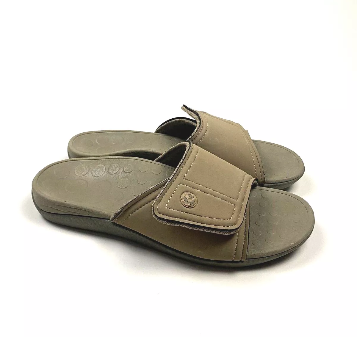 Vionic Kiwi Mens Size 8 Beige Slide Slip on Adjustable Sandals