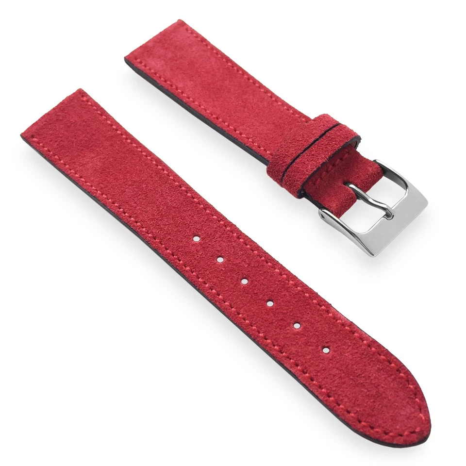 20mm Red Suede German Calf Leather Watch Band Strap with Matching Stitch Foto 2 de 4