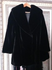 Vtg Monsoon Twlight Ladies Black Faux Fur Satin Lined Teddy Coat Chest 48/50"