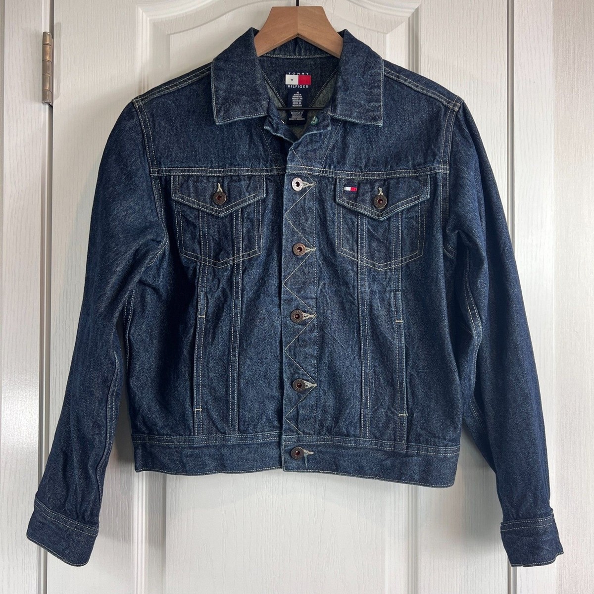 Tommy Hilfiger Women's Blue Jean Trucker Jacket Dark Wash Denim Cotton Size  M