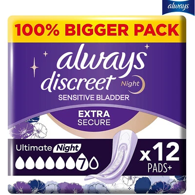 Always Discreet Incontinence Pads Plus Women Ultimate Night- 12 pads