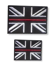 Thin Red Line Union Jack Hook Fastener Patch SET Fire Fighter Fire & Rescue