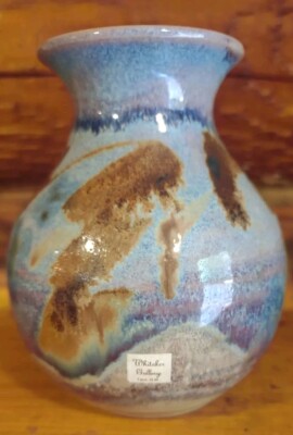 Ammann Taos New Mexico Whitaker Gallery Vase Blue Brown Purple Drip Glazed 