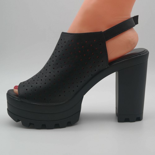 Scarpe da Donna Tronchetti con Tacco alto largo Plateau nere estive  traforati | eBay