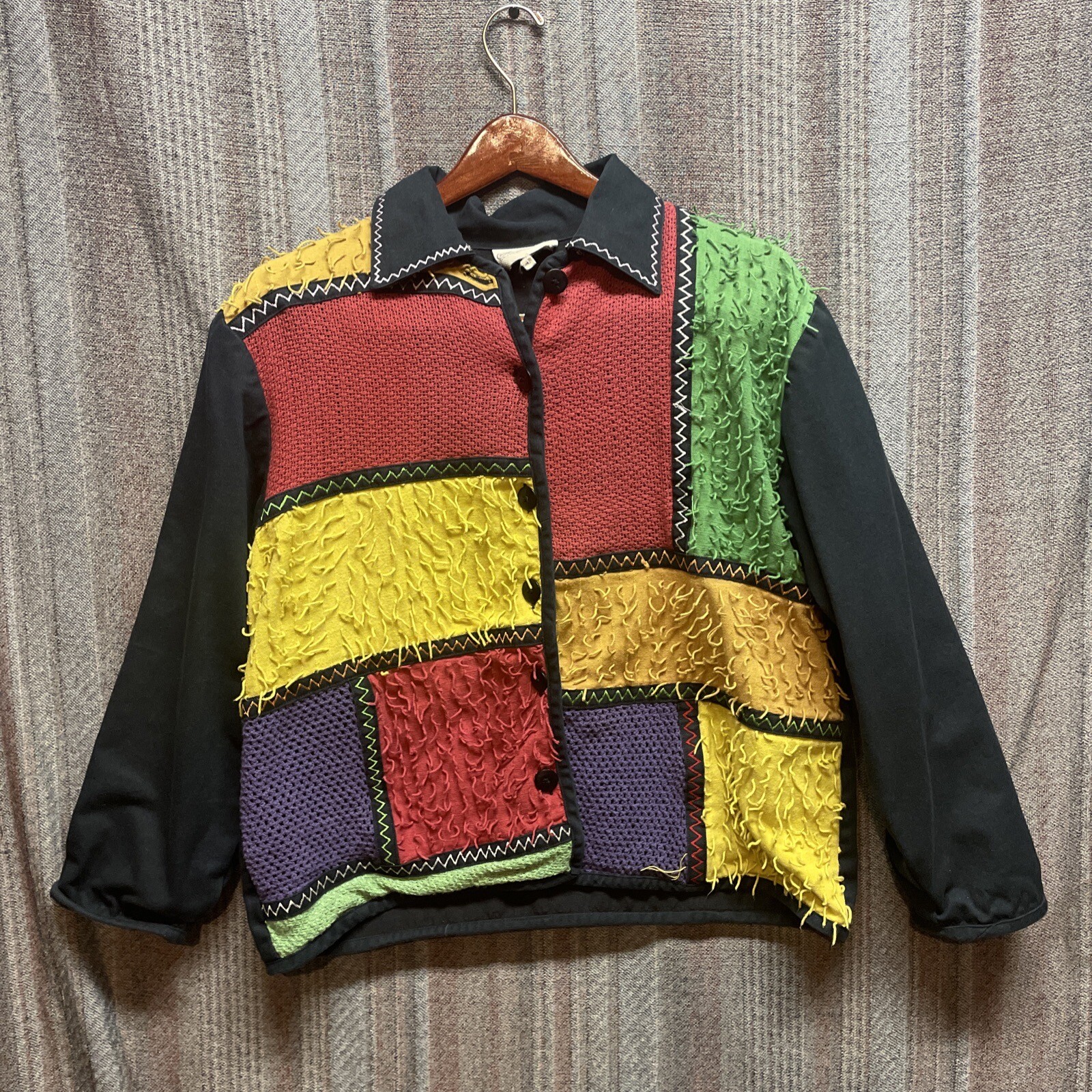 St Clair 90s Textured Fringed Patchwork Boxy Cott… - image 1