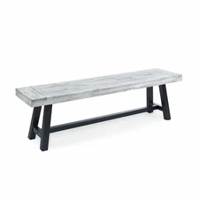 Angelina Indoor Farmhouse Acacia Wood Dining Bench with Rustic Metal Finish Fram