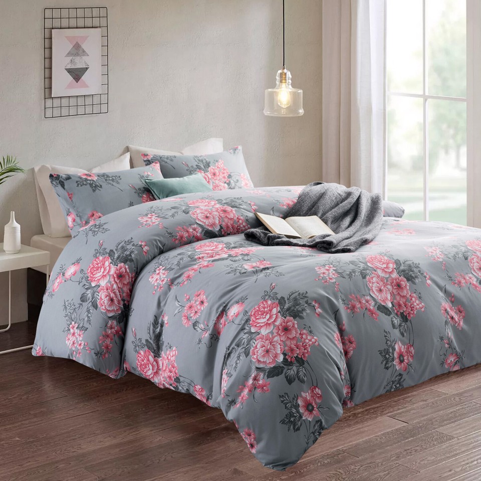 Luxury Reversible Floral Duvet Quilt Cover Bedding Set Single Double King Size - British D'sire
