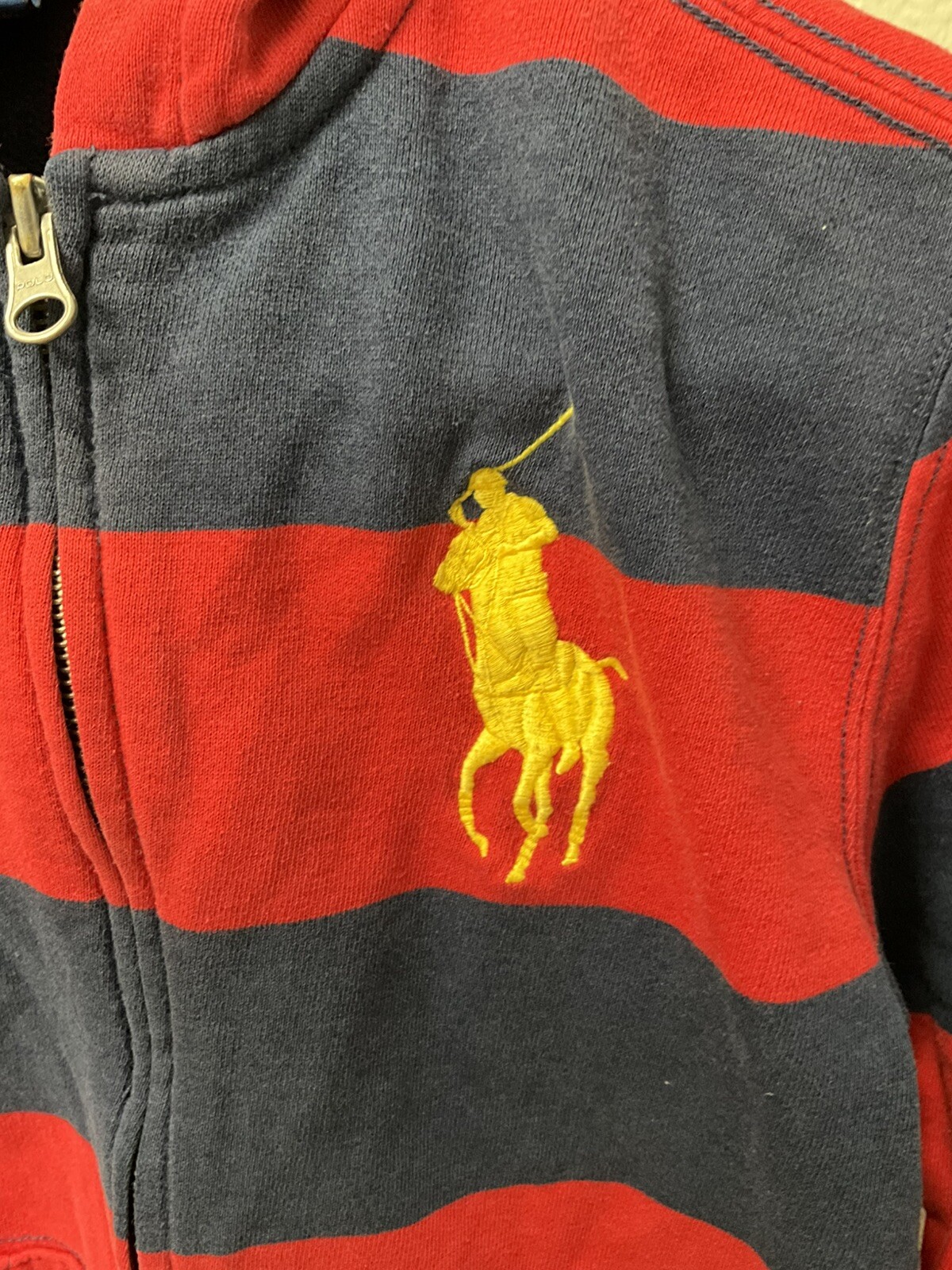 Polo Ralph Lauren ragazzo full zip felpa con cappuccio rosso navy a righe Big Pony M 10 12