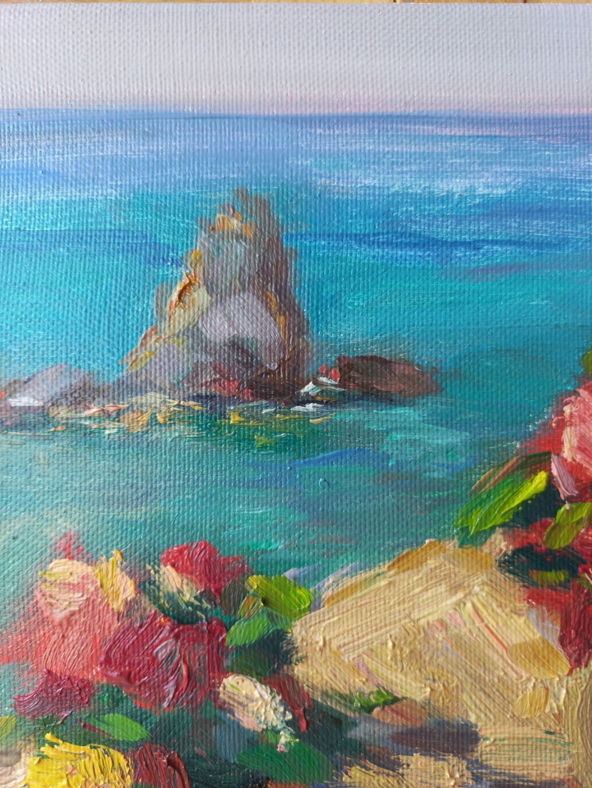 Painting Original  rose and the sea Impressionism Oil on Canvas by A.Shrub