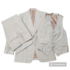 Vintage Botany 500 Men's Tan Plaid 3 Piece Suit See Measurements For Size USA