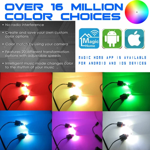 H8 LED RGB Angel Eyes Halo Ring Light Canbus WIFI For BMW E90 E92 335i 328i M3 - Picture 5 of 12
