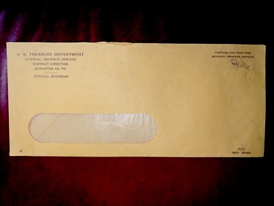 郵便局（17.5） 1962 U.S. Treasury Department Internal Revenue Service Envelope | eBay