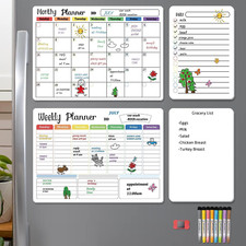 4pcs Magnetic Dry Erase Calendar Whiteboard Set-8 Markers  Eraser-Monthly,Weekl