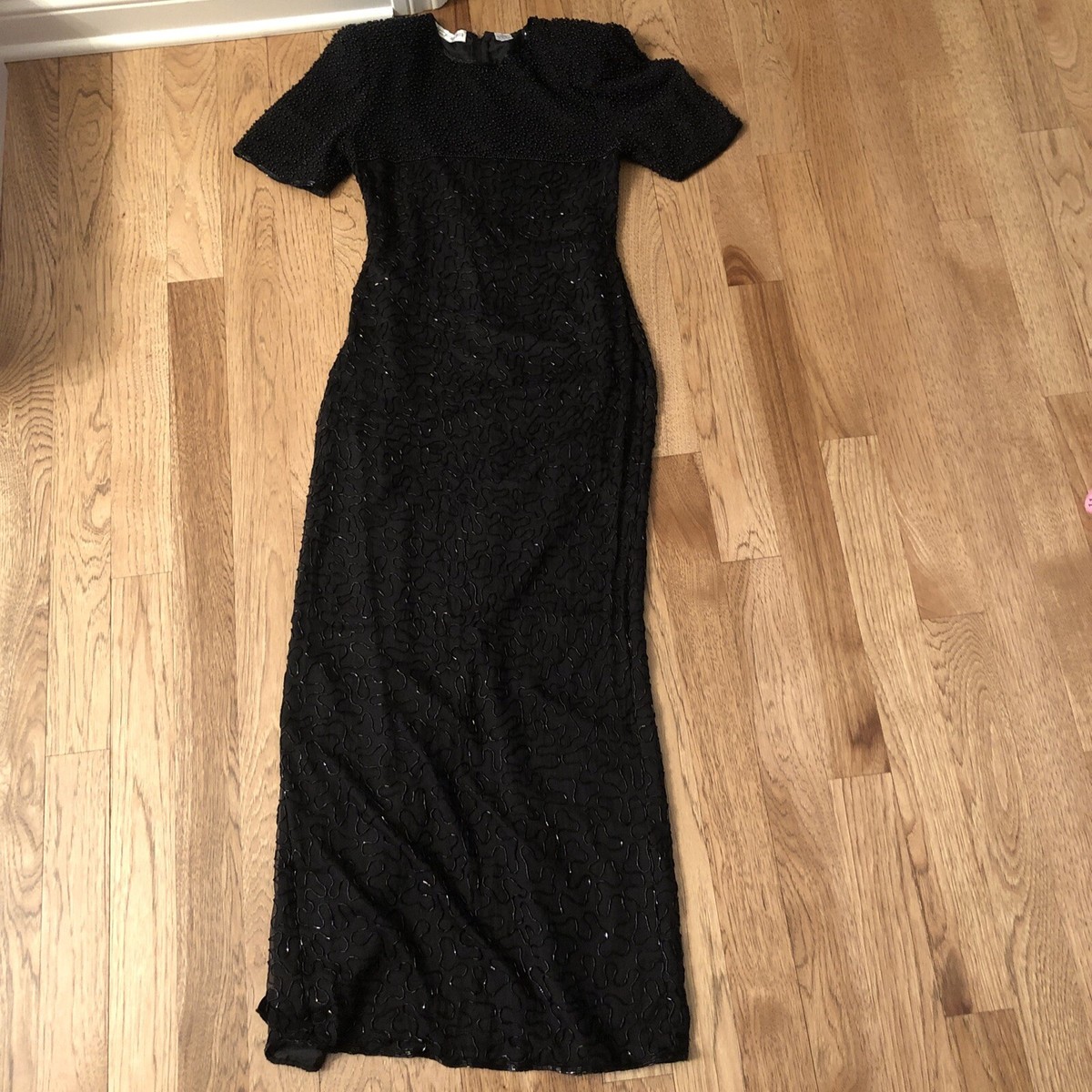 scala black beaded dress Scala 61315 Long Beaded Formal Fringe Prom Dress