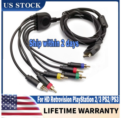 Component Video Cable For HD Retrovision PlayStation 2/3 PS2/PS3 Premium YPbPr