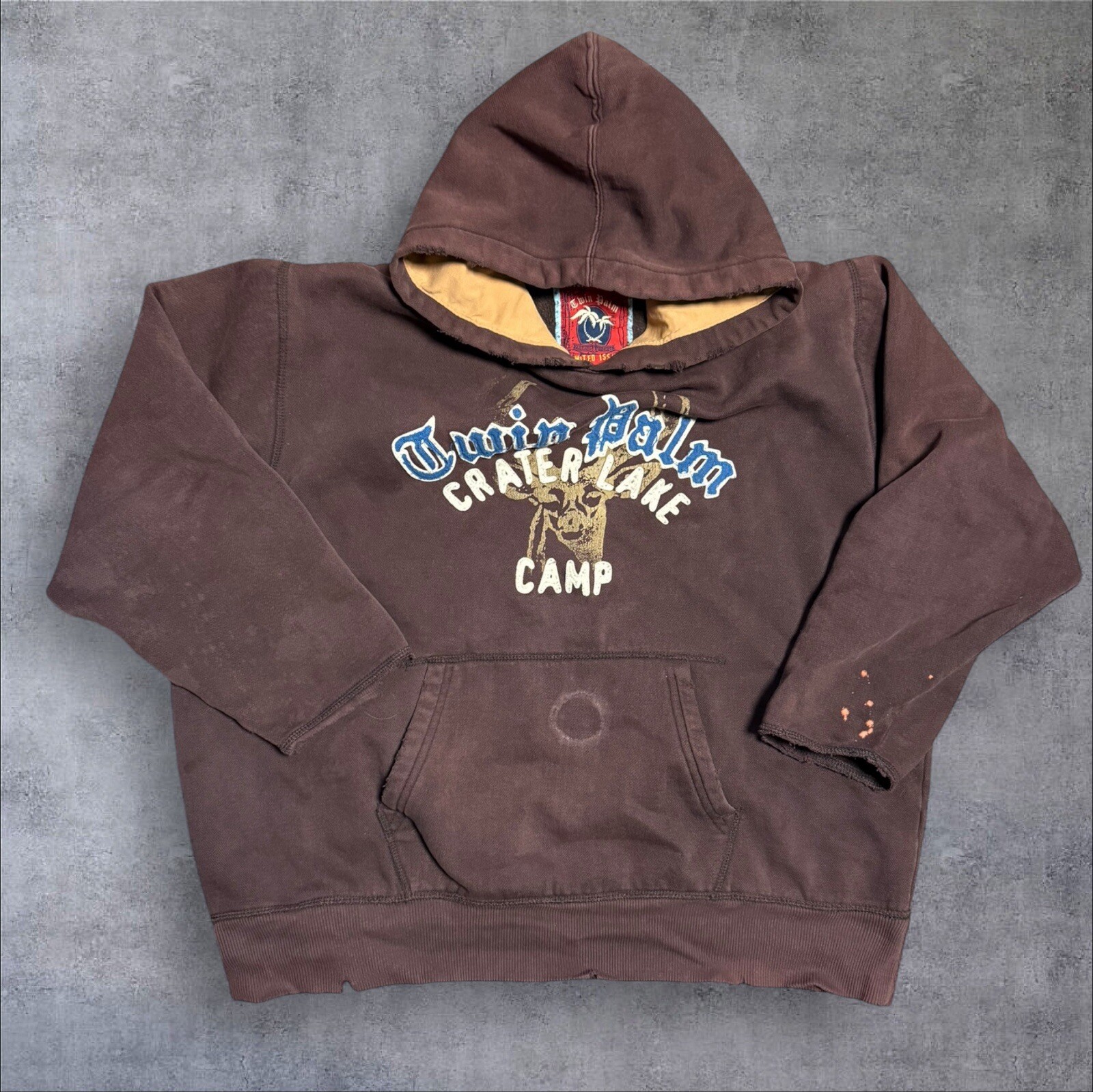 Vintage Y2K Union Bay Hoodie Sweatshirt Brown  Skate Grunge XL Distressed