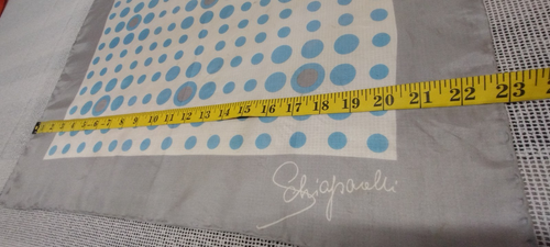 Elsa Schiaparelli Pure Silk Scarf Geometric Mid Century Mod Blue Polka Dots ASIS - Picture 10 of 24