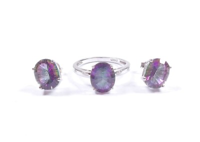 Mystic Topas Solitär Ring und Ohrstecker Set 925 Sterling Silber 4,6 g