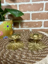 Vintage Solid Brass GILDE Candle Stick Holder Set 2 MCM Retro Decor Boho
