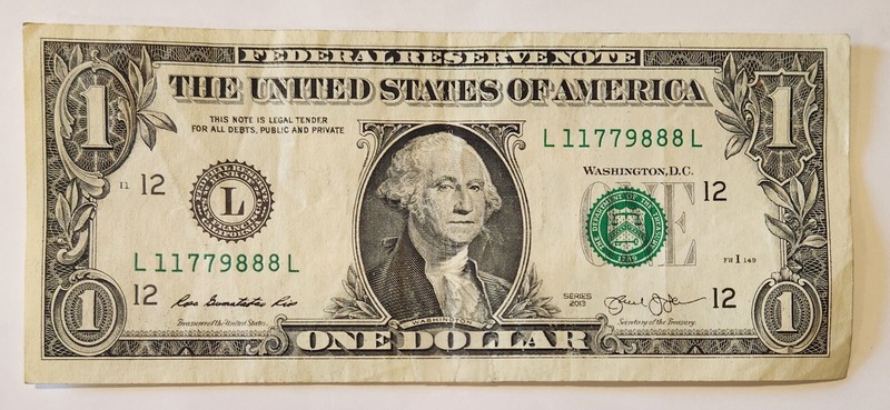 Fancy Serial Number,$1 Bill,double-double and a triple, L11779888L