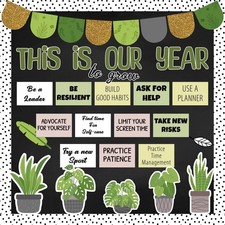 Greenery Classroom Bulletin Board Decorations, Motivational Bulletin Board Se...