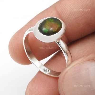 Solid Sterling Silver Black Opal Gemstone New Daughter Band Birthday Ring  Size