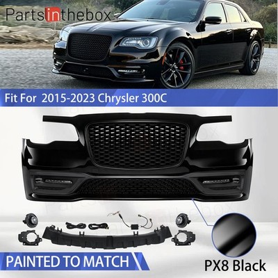 Front Bumper Cover Set Painted Gloss Black For 2015-23 Chrysler 300C SRT8 SRT-8