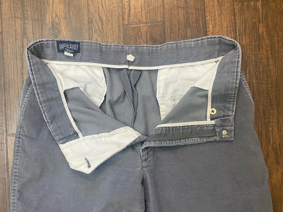 Vintage Lands End Corduroy Chino Pants Mens 36x26 Straight Leg Gray Made In USA - Image 3 of 4