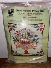 RARE Colonial Williamsburg Folk Art Needlepoint Pillow / Framed Kit 1983 Cunniff