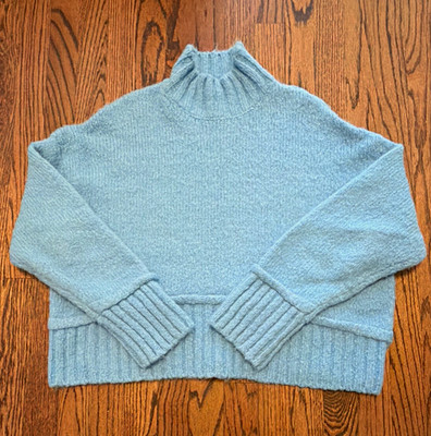 Emory Park Blue Mock Neck Ribbed Knit Oversized Dolman Sweater Size L